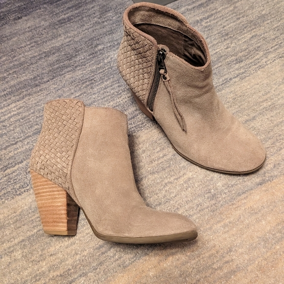 Sole Society Shoes - Western bootie taupe suede with cute woven detail